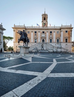 Equestrian statue of Marcus Aurelius in front of the Senatorial Palace (Palazzo Senatorio) in the