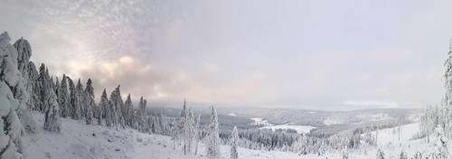 Snowy mountain panorama with wide views, Rennsteig, Thuringian Forest