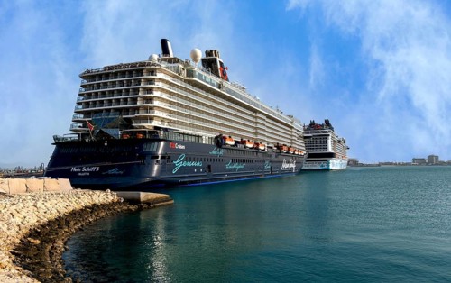 Cruise ships anchored at the cruise terminal in Doha, United Arab Emirates, Western Asia
