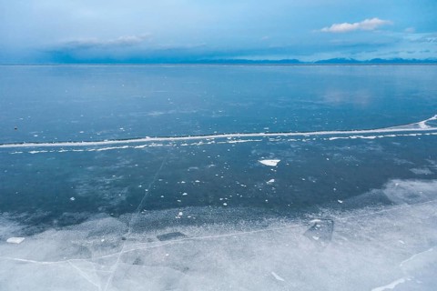Lake Baikal, Siberia, Russia. Lake Baikal frozen during winter