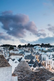 Alberobello, Puglia, Italy. The Trulli of Alberobello in the evening
