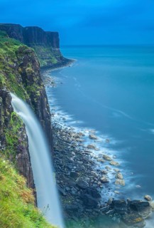 Isle of Skye, Hebrides, Scotland, UK. The Kilt rock falls during a storm