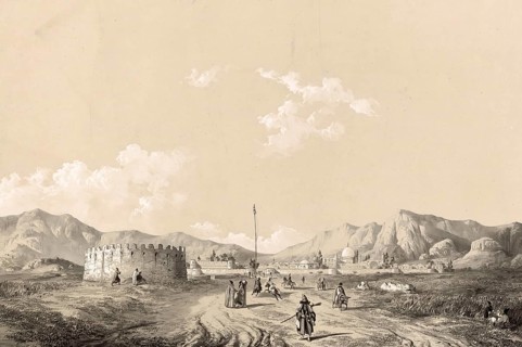 The Mamasani Tower near Shiraz in Iran, authentic, digitally restored reproduction from a 19th