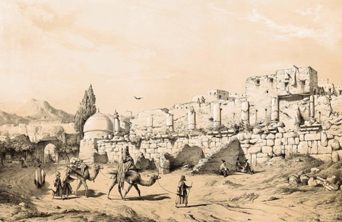 Ruins of a Greek temple, in Kincavar Kingavar, also spelled Kangavar, Iran, authentic, digitally