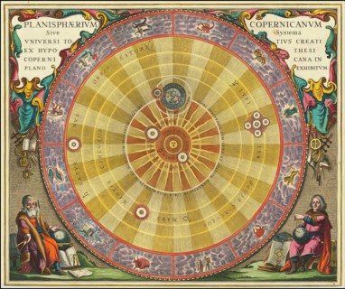 Planisphaerium Copernicanum sky diagram by Andreas Cellarius. It comes from his atlas Harmonia