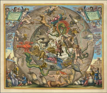 Sky map Hemisphaerii Borealis Coeli et Terrae Sphaerica Scenographia, spherical representation of