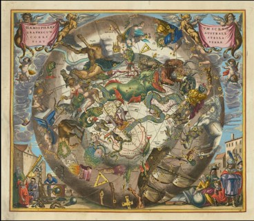 Celestial map of the southern hemisphere with the title Haemisphaerium Scenographicum Australe