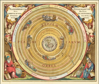 Presentation of the geocentric world view based on Claudius Ptolemy, as illustrated by Andreas