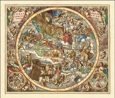 Sky map titled Coeli Stellati Christiani Haemisphaerium Prius, First Hemisphere of the Christian