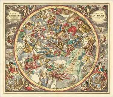 Historical sky map titled Coeli Stellati Christiani Haemisphaerium Posterius. It comes from the