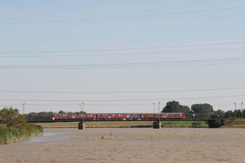 Single-track railway bridge near Leer, Rheine-Norddeich Mole railway line, Leda river, East Frisia,