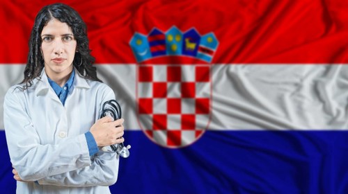 Croatian national health system, Medical professional on Croatia flag background