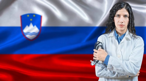 Slovenian national health system, Medical professional on Slovenia flag background