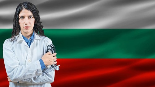 Bulgarian national health system, Medical professional on Bulgaria flag background