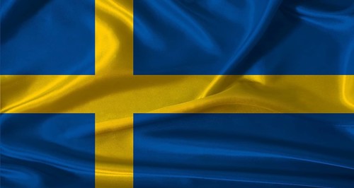 National flag of Sweden with cloth texture. Sweden flag with realistic texture background