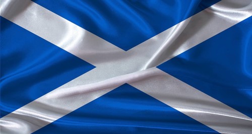 National flag of Scotland with cloth texture. Scotland flag with realistic texture background