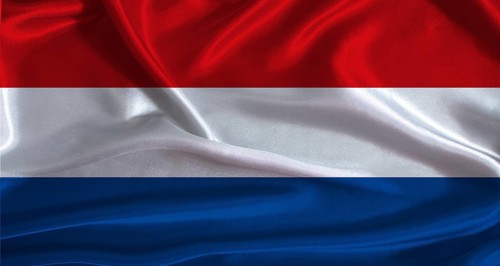 Netherlands flag with cloth textured background. National flag of the Netherlands with realistic