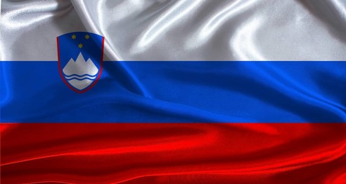 Slovenia flag with cloth textured background. National flag of Slovenia with realistic texture