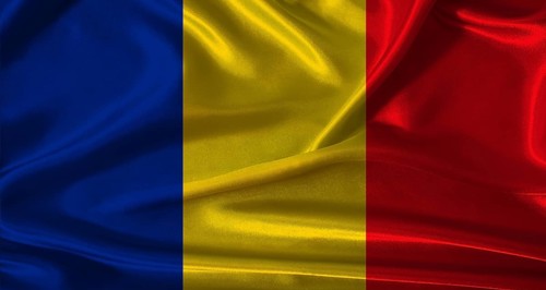 National flag of Romania with cloth texture. Romania flag with realistic texture background