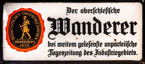 Enamel sheet as an advertisement for the newspaper Oberschlesischer hiker, the most-read newspaper