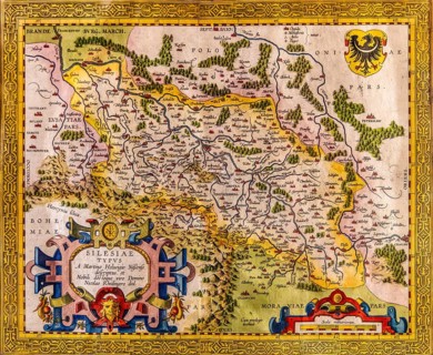 Map of Silesia as described by Martin Helwig from Neisse, cartographer Abraham Ortelius, copper