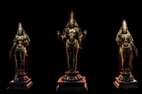 Bronze statues of Hindu god Vishnu flanked by his companions, Czartoryski Museum, 1796, oldest