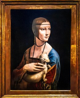Lady with an Ermine, first portrait by Leonardo da Vinci, around 1489, oil on wood, portrait of
