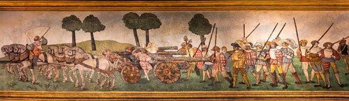 Ceiling fresco with soldiers and cannons, Wawel Royal Castle, former residence and seat of