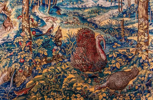 Turkey in the forest tapestry, detail, van Herzeele, Brussels, around 1580, Wawel Royal Castle,