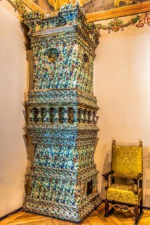 Tiled stove, Wawel Royal Castle, former residence and seat of government of the kings of Poland,