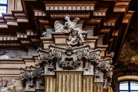 Stucco decoration by Baldassare Fontana, St. Anna church in baroque style, 1381, Krakow, Poland