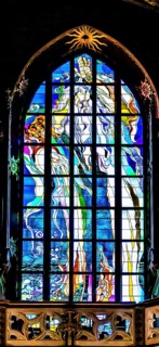 Stained glass window God the Father — Become of Wyspianski, Franciscan Church, 1249, Krakow, Poland