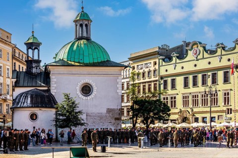 Polish National Military Festival, Rynek with Cloth Hall, from 13th century, Main Market Square,