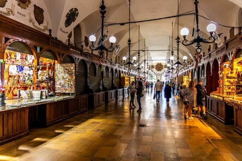 Rynek with Cloth Hall, interior shops, from 13th century, Main Market Square, landmark of the city,