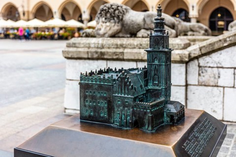 Model, town hall tower on Rynek, rest of the town hall built in the 13th century, Rynek with cloth