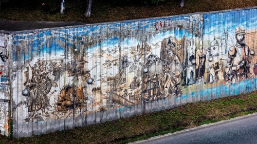 Wall painting on the history of Poland, Krakow, Poland