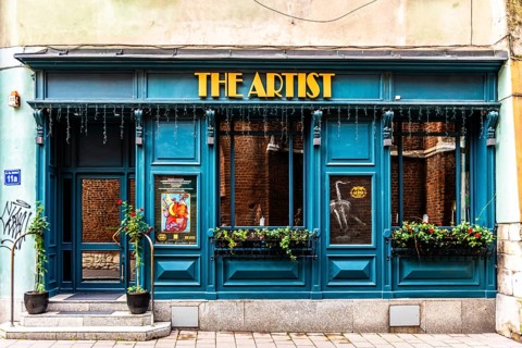 Jazz bar, details of the old town alleys, Krakow, Poland