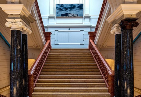 Restored staircase, interior design in the Museum of Communication on Leipziger Straße in Berlin