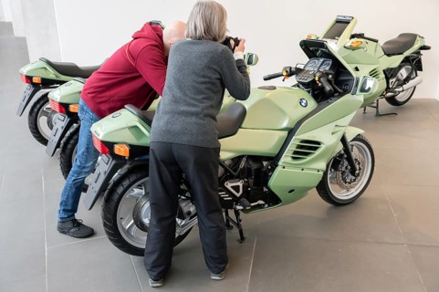 Photographers taking pictures of BMW motorcycles, Bavaria, Germany