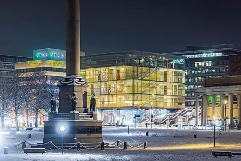 Winter in Stuttgart. It snowed overnight and the city is wintry white early in the morning. Palace