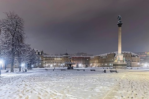 Winter in Stuttgart. It snowed overnight and the city is wintry white early in the morning.