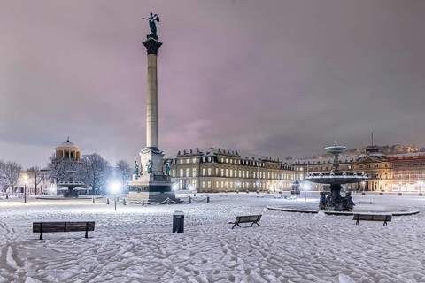 Winter in Stuttgart. It snowed overnight and the city is wintry white early in the morning.