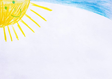 Naive illustration, children's drawing, sun with blue sky, free text, Austria
