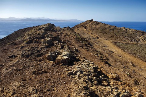 View of the sea and the neighboring island of Fuerteventura, Playa Blanca Lanzarote, from the