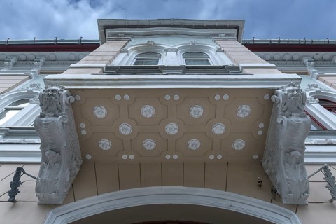 Bay window of a historic 19th century house, Cluj-Napoca, Transylvania, Romania