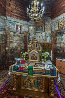 Altar of the historic wooden Trinity Church, Zhovkva city, Ukraine