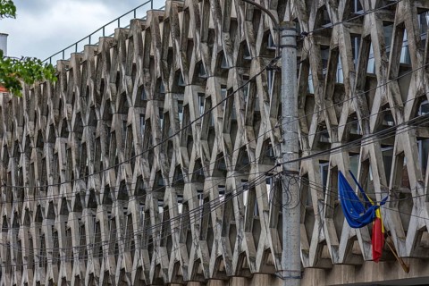 Modern façade, Cluj Napoca Academy Library, Cluj-Napoca, Romania
