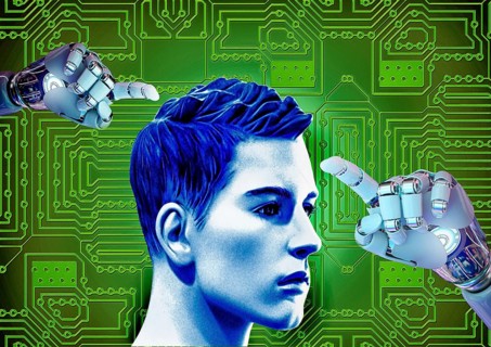 Symbol, future, AI, Internet, digital networks, engineer, technician, cyber robot, young