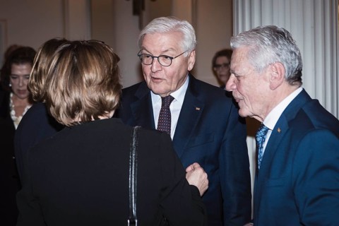 Elke Büdenbender, Frank-Walter Steinmeier and Joachim Gauck in front of a dinner in honor of the
