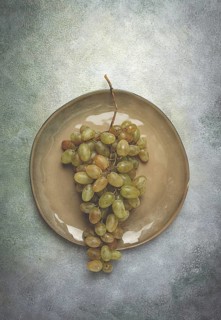 A branch of white grapes, wine grapes, Georgian grape variety Rkatsiteli, top view